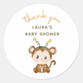Waterverf Monkey Safari Baby shower Dank u Ronde Sticker