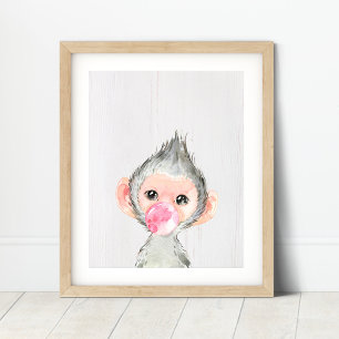 Waterverf Monkey Safari Bubble Nursery Art Print