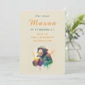 Waterverf Monkey - Verjaardagsuitnodiging Kaart (Staand voorkant)