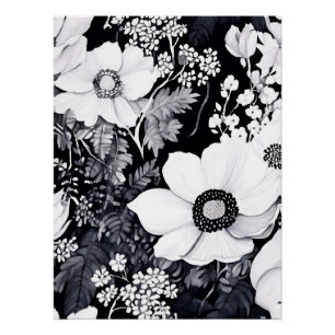 Waterverf monochrome tuin met ingewikkelde bloemen perfect poster
