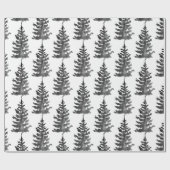 Waterverf Monochroom Winter Kerstboom Zwart Cadeaupapier (Vlak)