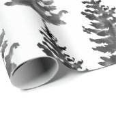 Waterverf Monochroom Winter Kerstboom Zwart Cadeaupapier (Rol Hoek)