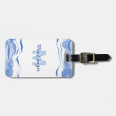 Waterverf Monogram Abstracte Blauwe Agaat Bagagelabel (Voorkant horizontaal)