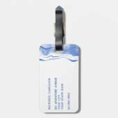 Waterverf Monogram Abstracte Blauwe Agaat Bagagelabel (Achterkant verticaal)
