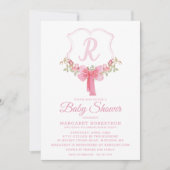 Waterverf Monogram Baby shower Uitnodiging (Voorkant)