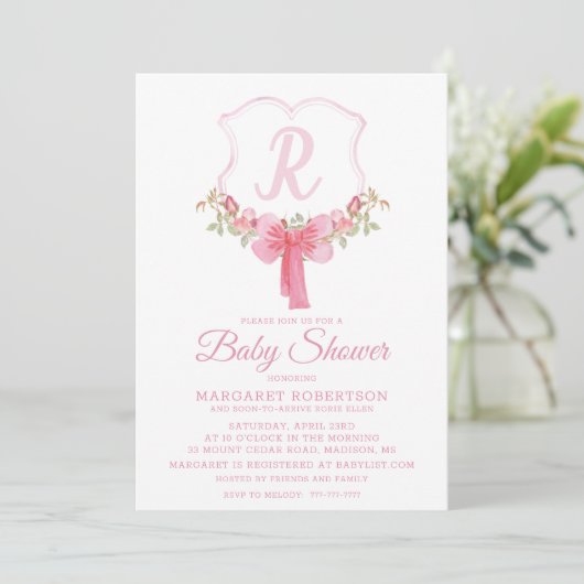 Waterverf Monogram Baby shower Uitnodiging (Staand voorkant)