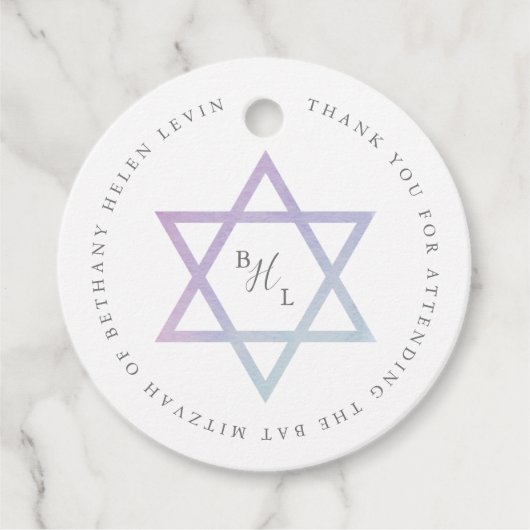 Waterverf Monogram Bat Mitzvah Bedankt Bedankjes Labels (Voorkant)