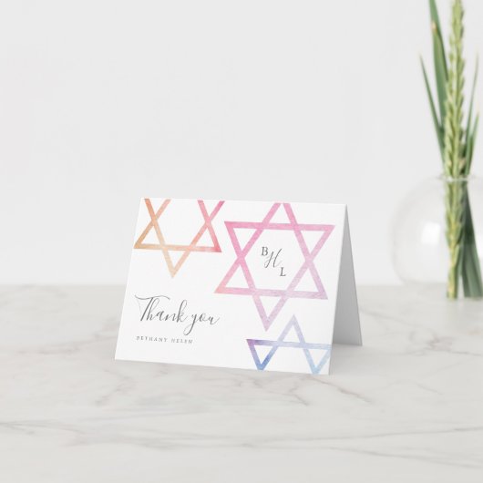 Waterverf Monogram Bat Mitzvah Dank Je Kaart (Voorkant)