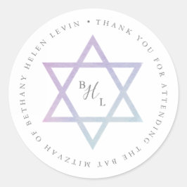 Waterverf Monogram bat Mitzvah Dank je wel Ronde Sticker