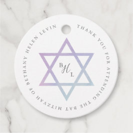 Waterverf Monogram Bat Mitzvah Dank u Bedankjes Labels