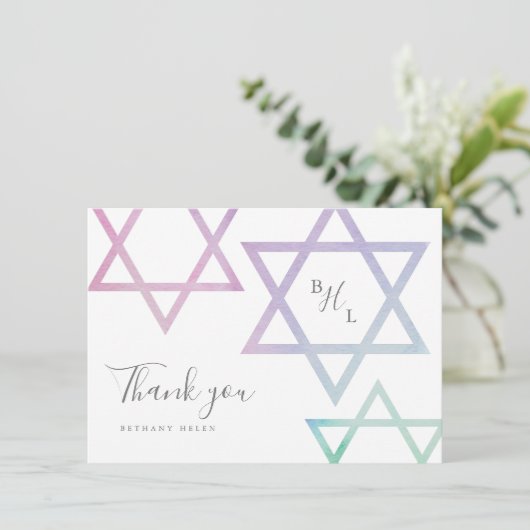 Waterverf Monogram Bat Mitzvah Dank u Kaart (Staand voorkant)