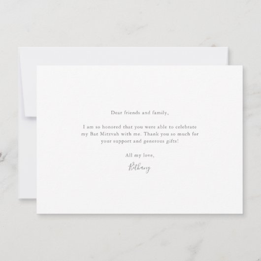Waterverf Monogram Bat Mitzvah Dank u Kaart (Achterkant)