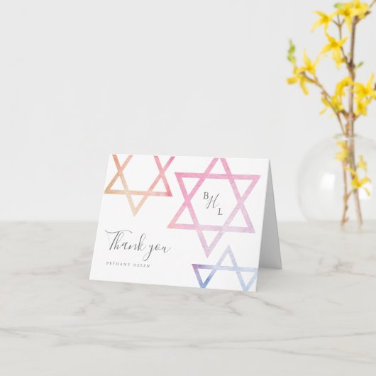 Waterverf Monogram Bat Mitzvah Dank u Kaart (Gele Bloem)