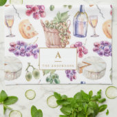 Waterverf monogram bijtende wijndruiven theedoek (Gevouwen)