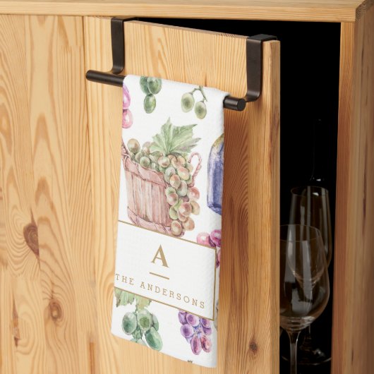 Waterverf monogram bijtende wijndruiven theedoek (Derde Gevouwen)