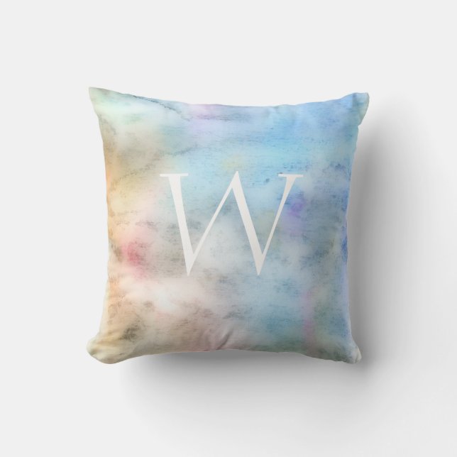  waterverf monogram blauw aangepast decor kussen (Voorkant)