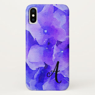 Waterverf Monogram Blauw & Paarse Bloem iPhone X Hoesje