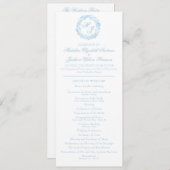 Waterverf Monogram Blauwe Hydrangea Krans Trouwen Programmakaart (Voorkant / Achterkant)