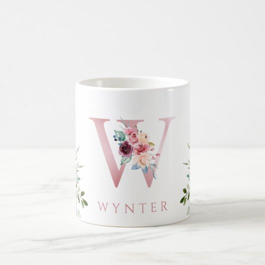 Waterverf Monogram Bloem Letter W Koffiemok (Center)