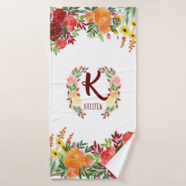 Waterverf Monogram bloem Roos Schilderd Badhanddoek
