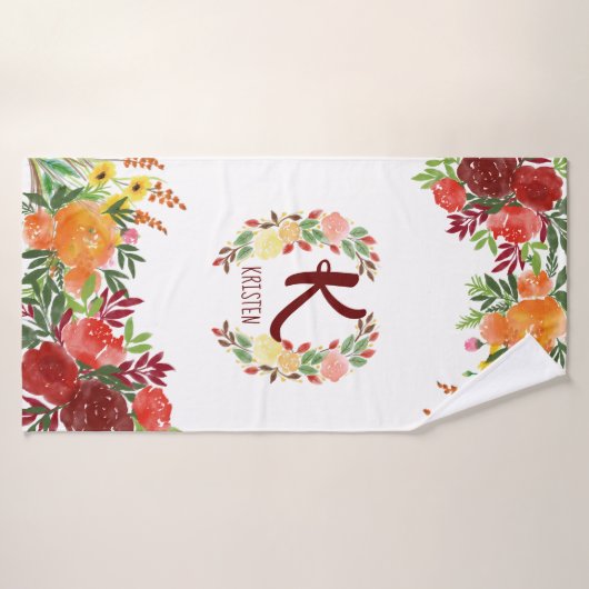 Waterverf Monogram bloem Roos Schilderd Badhanddoek (Badhanddoek)