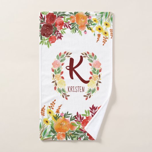 Waterverf Monogram bloem Roos Schilderd Handdoek (Handdoek)