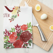 Waterverf Monogram bloem Roos Schilderd Theedoek (Quarter Fold)