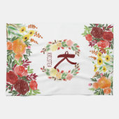 Waterverf Monogram bloem Roos Schilderd Theedoek (Horizontaal)