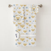 Waterverf Monogram + Bloemen | Chanoeka-patroon Bad Handdoek (Insitu)