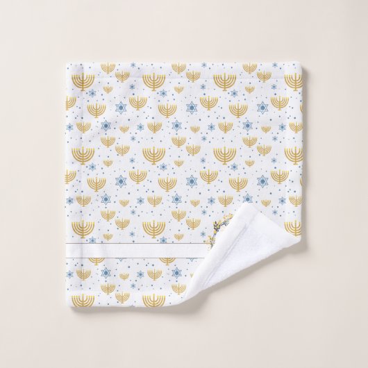 Waterverf Monogram + Bloemen | Chanoeka-patroon Bad Handdoek (Wasdoekje)