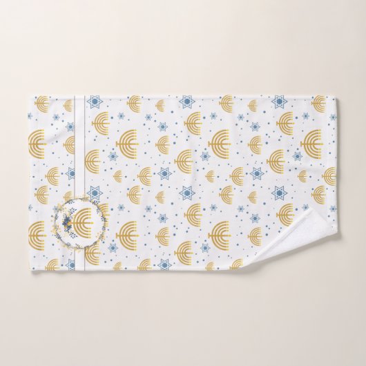 Waterverf Monogram + Bloemen | Chanoeka-patroon Bad Handdoek (Handdoek)