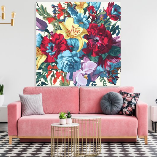 Waterverf Monogram Bloemen Delight Canvas Afdruk (Insitu (Woonkamer))