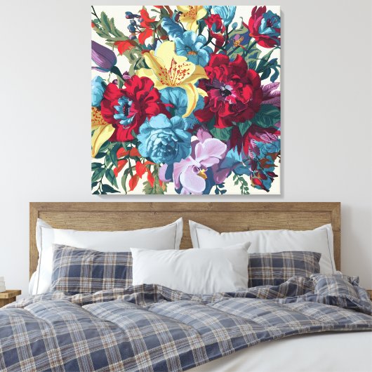 Waterverf Monogram Bloemen Delight Canvas Afdruk (Insitu (Slaapkamer))