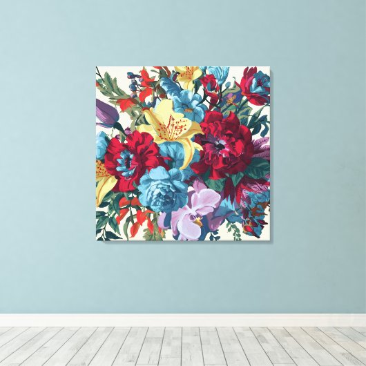 Waterverf Monogram Bloemen Delight Canvas Afdruk (Insitu (Houten vloer))