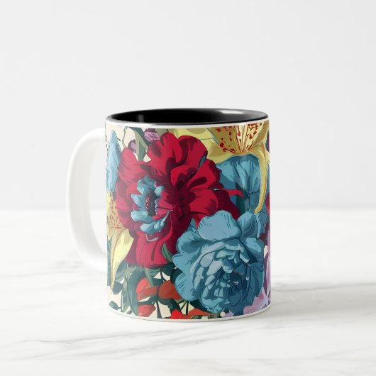 Waterverf Monogram Bloemen Delight Tweekleurige Koffiemok (Voorkant links)