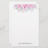 Waterverf Monogram Blush Pink Flowers Briefpapier (Voorkant / Achterkant)