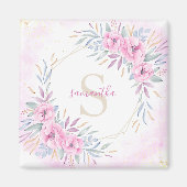 Waterverf Monogram Blush Pink Flowers Magneet (Voorkant)