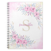 Waterverf Monogram Blush Pink Flowers Notitieboek (Voorkant)