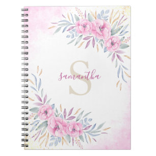 Waterverf Monogram Blush Pink Flowers Notitieboek