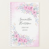 Waterverf Monogram Blush Pink Flowers Planner (Voorkant)