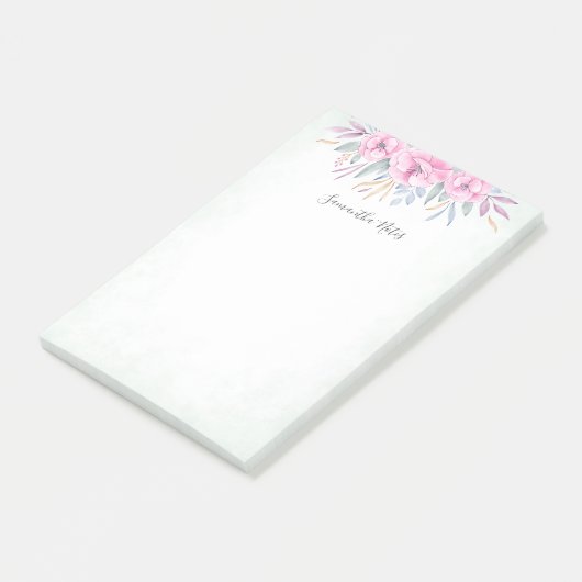 Waterverf Monogram Blush Pink Flowers Post-it® Notes (Schuin)