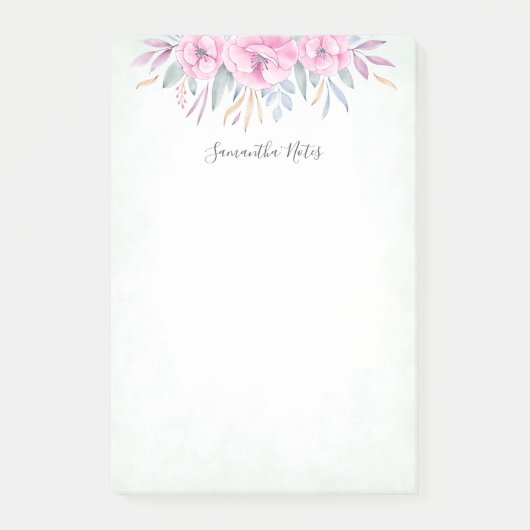 Waterverf Monogram Blush Pink Flowers Post-it® Notes (Voorkant)