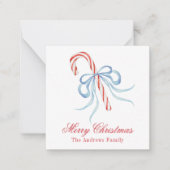 Waterverf Monogram Bow Candy Cane Behuizing Notitiekaartje (Voorkant)