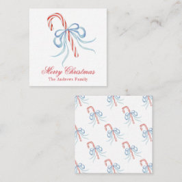 Waterverf Monogram Bow Candy Cane Behuizing Notitiekaartje