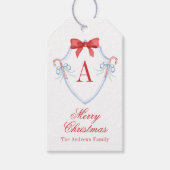 Waterverf Monogram Bow Candy Cane Crest Cadeaulabel (Voorkant)