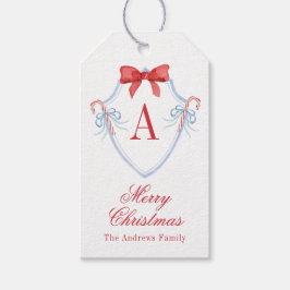 Waterverf Monogram Bow Candy Cane Crest Cadeaulabel