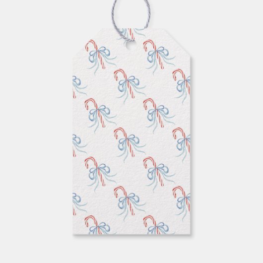 Waterverf Monogram Bow Candy Cane Crest Cadeaulabel (Achterkant)