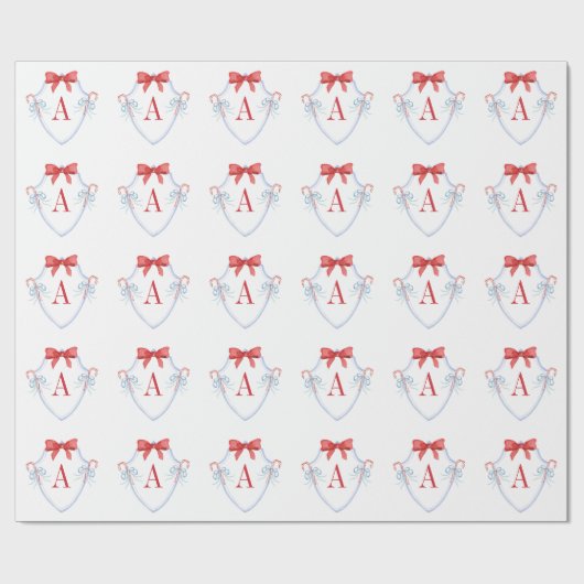 Waterverf Monogram Bow Candy Cane Crest Cadeaupapier (Vlak)