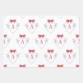 Waterverf Monogram Bow Candy Cane Crest Inpakpapier Vel (Voorkant 3)