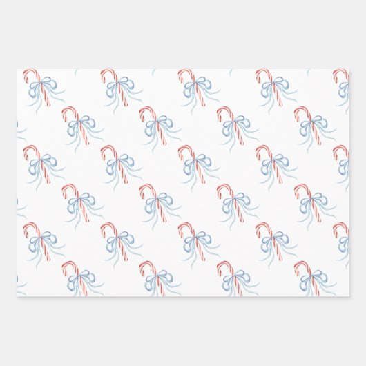 Waterverf Monogram Bow Candy Cane Crest Inpakpapier Vel (Voorkant 2)